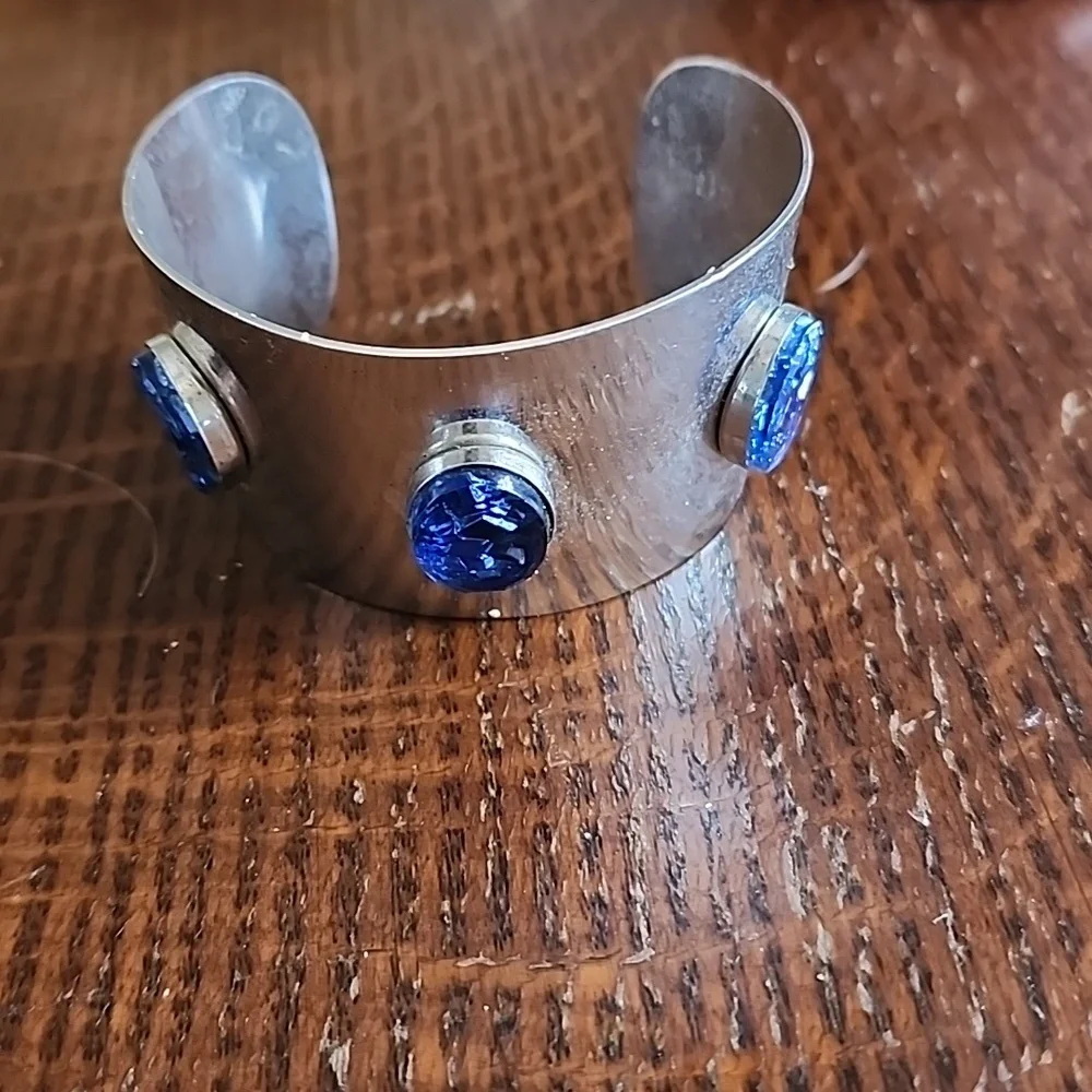 Bracelet 70's Sarah Coventry silver adjustable metal with blue stones jewelry - Picture 5 of 5